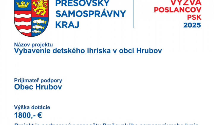 Fotka - Dotácia na základe výzvy poslancov PSK 2025
