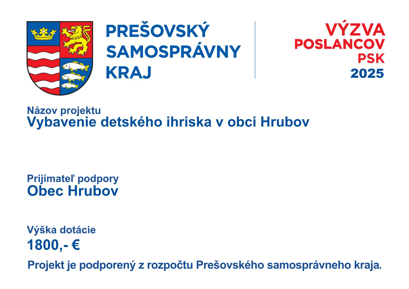 Fotka - Dotácia na základe výzvy poslancov PSK 2025